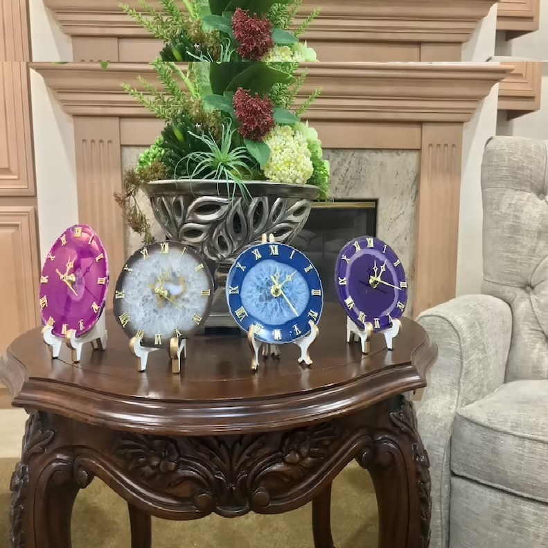 Natural Agate Stone Roman Numeral Clock - Color: Multi