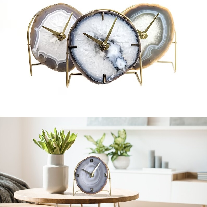 Natural Agate Table Clock