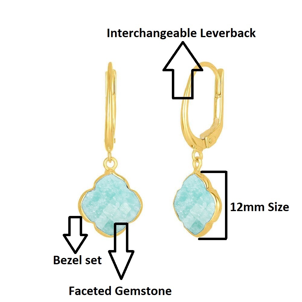 Same As Photo Red Agate Gemstone 12mm Clover Shape Gold Vermeil Bezel Set Hoop Earring