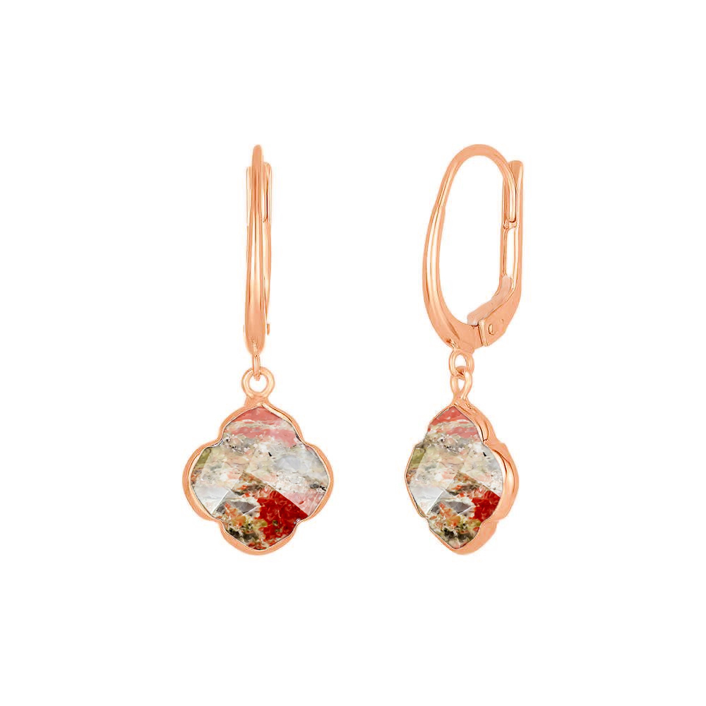 Same As Photo Unakite Gemstone 12mm Clover Shape Gold Vermeil Bezel Set Hoop Earring