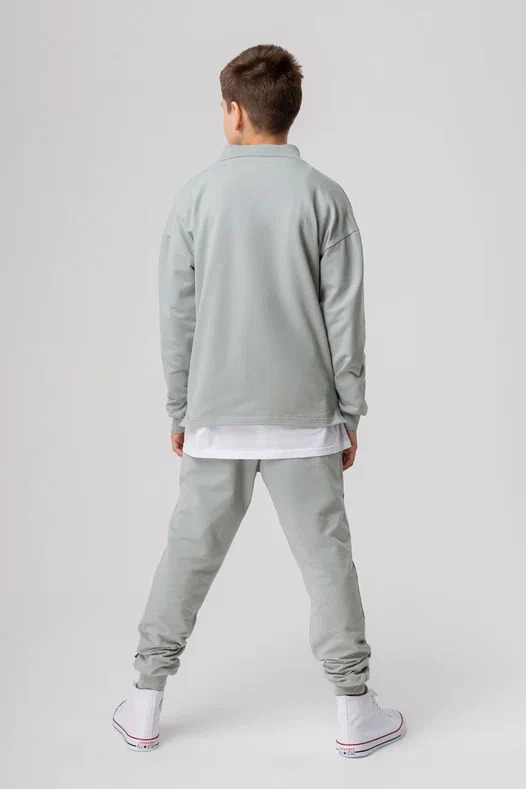 Costume 46-80 - Cotton Blend 92% Cotton 8% Lycra, School Age Size, Gray Color, Loose Fit, Elastic Waist Trousers With Pockets, Buttoned Sweatshirt