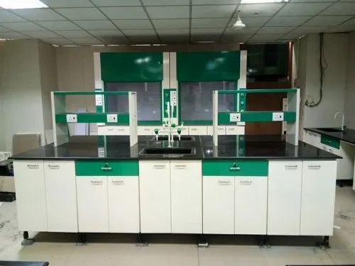 Island Bench - Steel and Laminate, Variable Dimensions, Green Color | Resistant Work Surface for Laboratory Experiments and Chemical Analysis