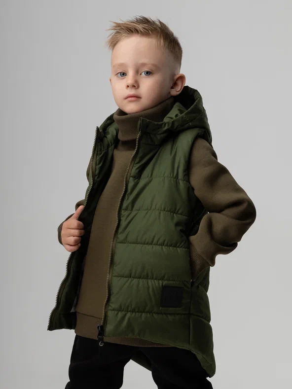 Vest 14-57 - 100% Polyester, Size 14-57, Olive Green | Waterproof, Windproof, Breathable, Stylish Dinosaur Hood, Zipper Closure, Durable Pockets