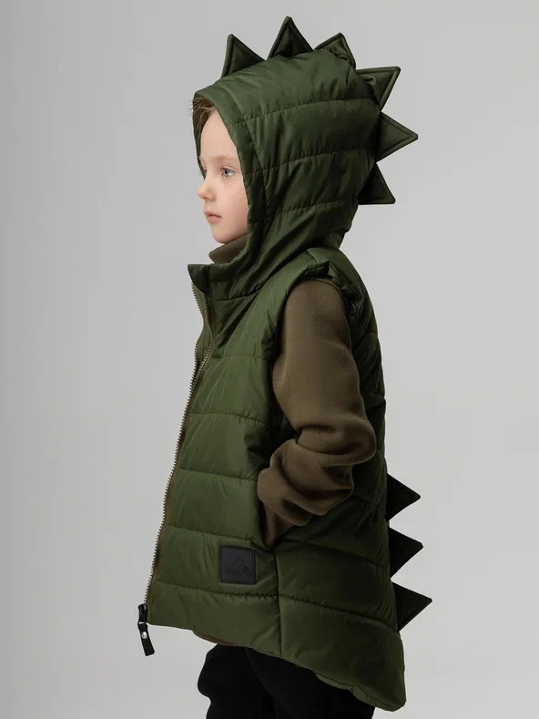 Vest 14-57 - 100% Polyester, Size 14-57, Olive Green | Waterproof, Windproof, Breathable, Stylish Dinosaur Hood, Zipper Closure, Durable Pockets
