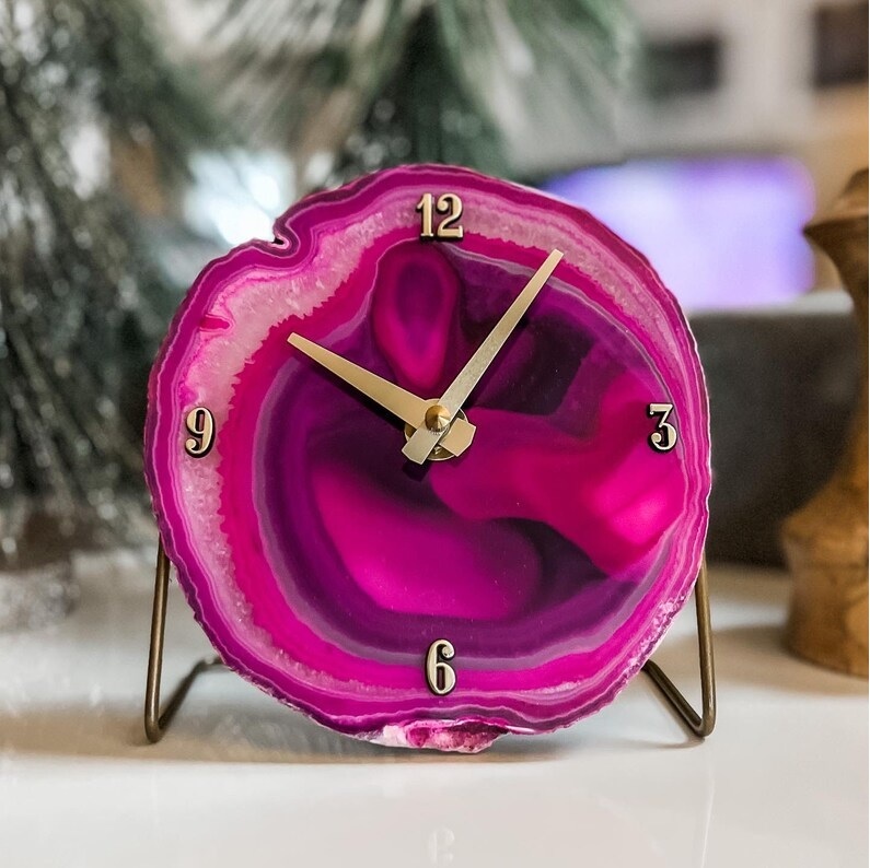 Pink Agate Desk Clock