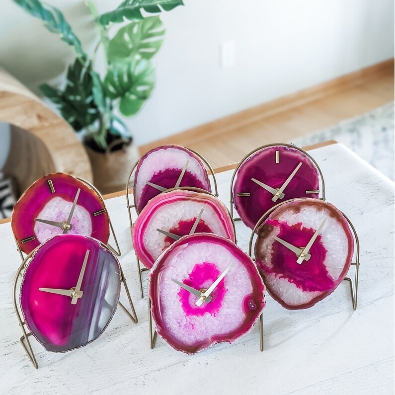 Pink Agate Desk Clock