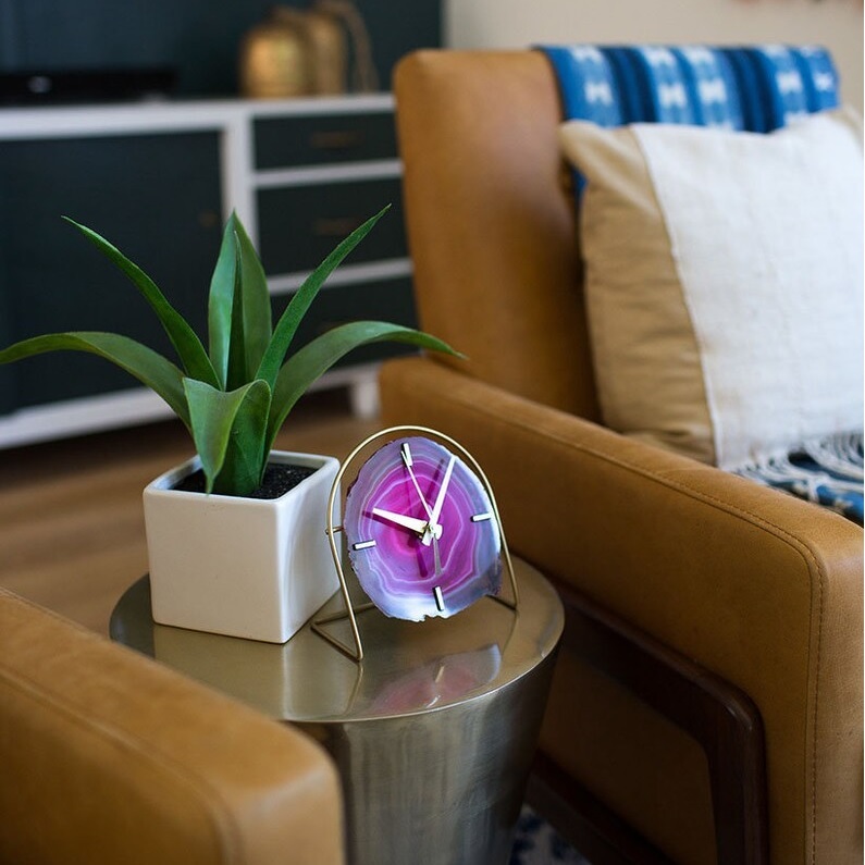 Pink Agate Desk Clock