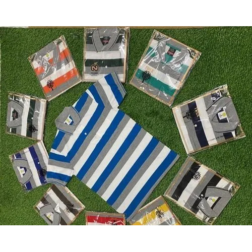 बहुरंगी पुरुषों की धारीदार कॉलर टी शर्ट