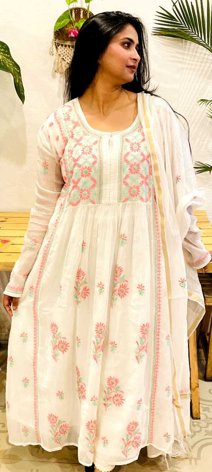 Any Colour Lucknow Chikan Chanderi Gown