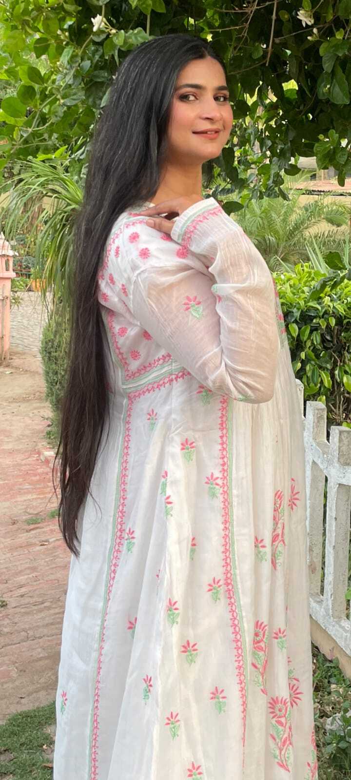 Any Colour Lucknow Chikan Chanderi Gown