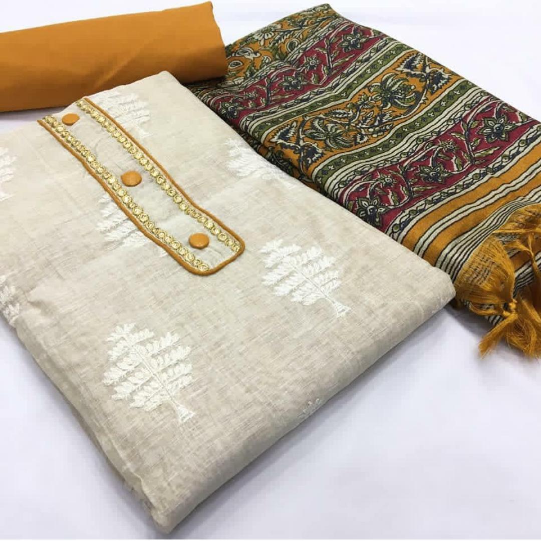 Cotton Dress Material - Khadi Cotton Top (2.00 Mtr), Chanderi Print Dupatta (2.00 Mtr), Cotton Pc Bottom (2.25 Mtr) | Indian Ethnic Fabric, 100% Cotton