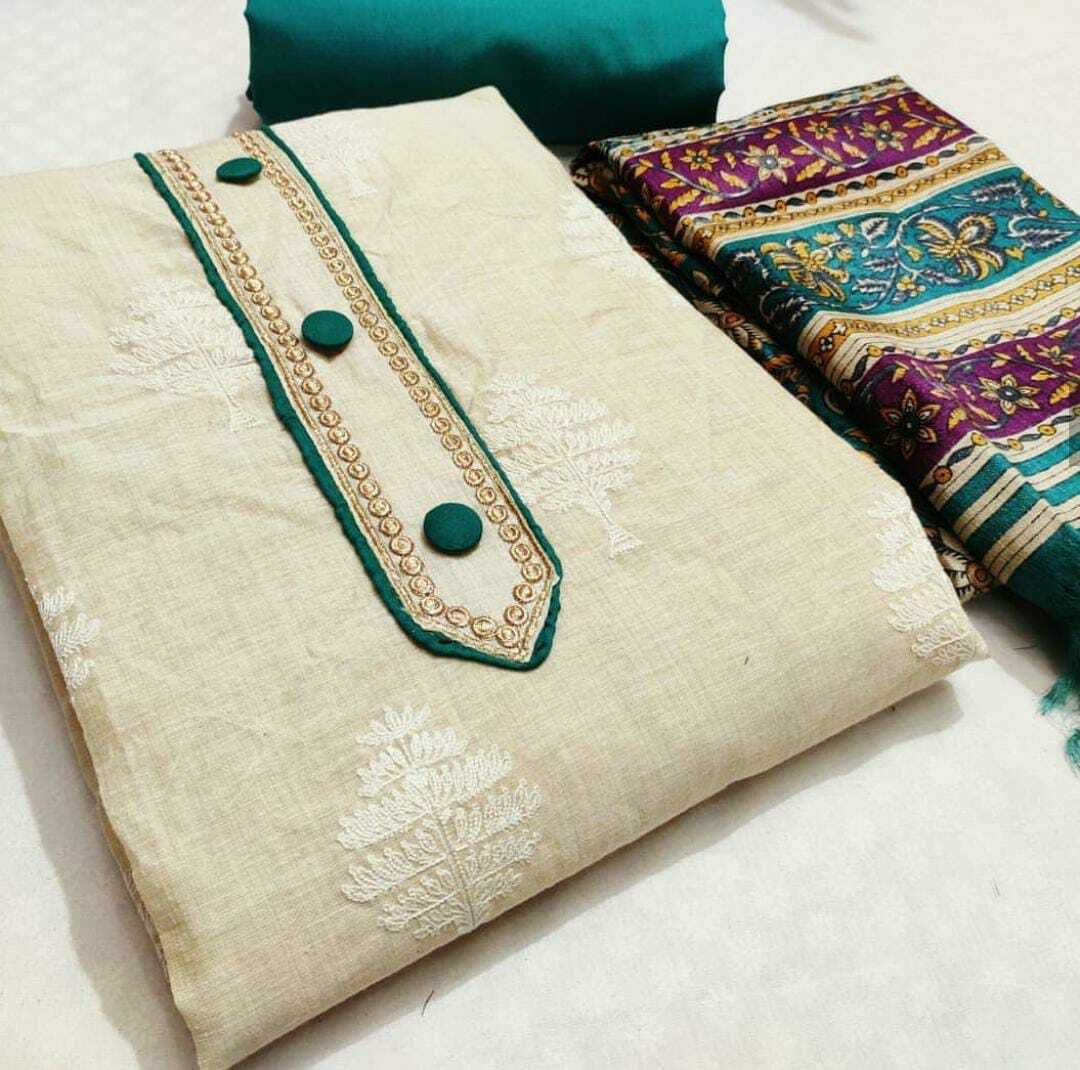 Cotton Dress Material - Khadi Cotton Top (2.00 Mtr), Chanderi Print Dupatta (2.00 Mtr), Cotton Pc Bottom (2.25 Mtr) | Indian Ethnic Fabric, 100% Cotton