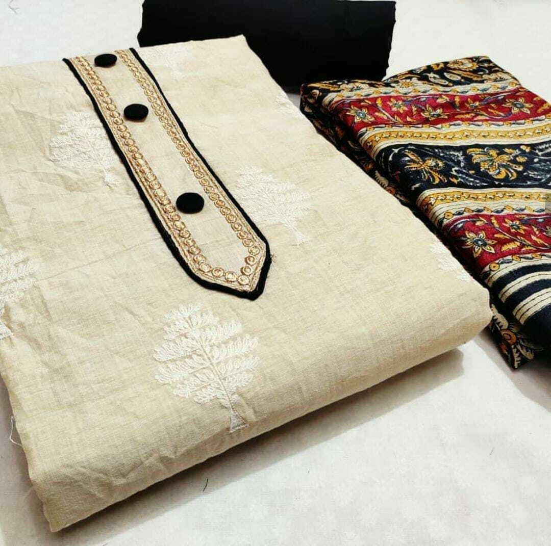 Cotton Dress Material - Khadi Cotton Top (2.00 Mtr), Chanderi Print Dupatta (2.00 Mtr), Cotton Pc Bottom (2.25 Mtr) | Indian Ethnic Fabric, 100% Cotton