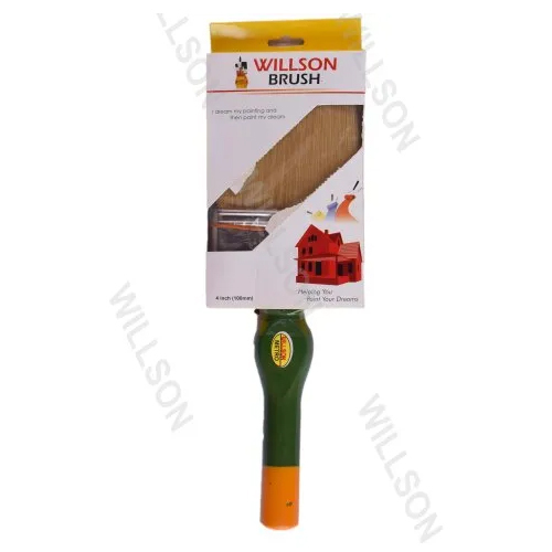 Willson Metro Paint Brush - Nylon Bristles, 11 Inches, Green & Yellow Wooden Handle | Ideal for Wall Painting, Comfortable Grip