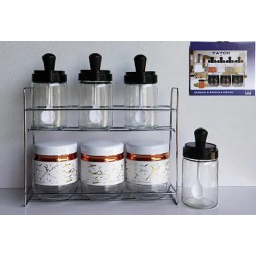 Stainless Steel Kitchen Spice Glass Storage Box Set