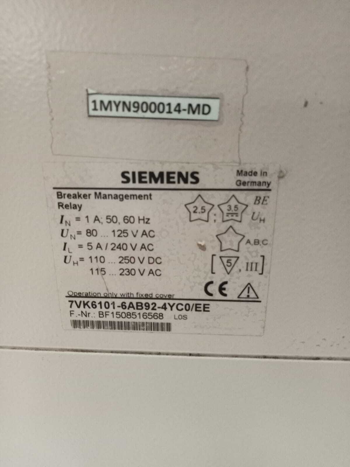 Siemens 7vk6101-6ab92-4yc0ee Protection Relay