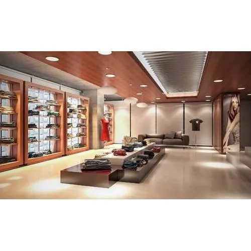 ब्राउन एंड व्हाइट शोरूम इंटीरियर डिजाइनिंग सर्विस