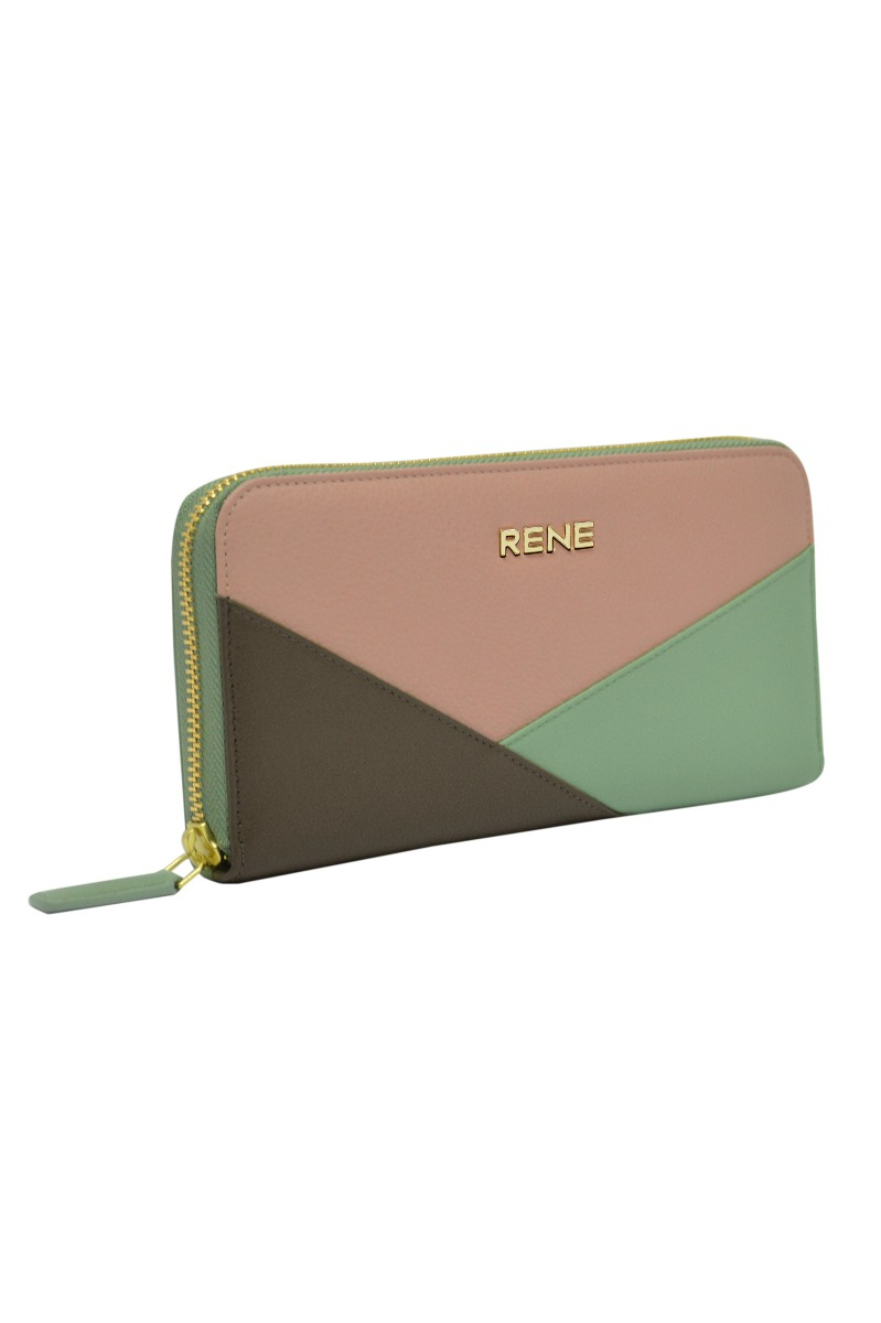 Genuine Leather Lt. Mint / Cream-olive Zip Around Ladies Wallet - Design: Rene