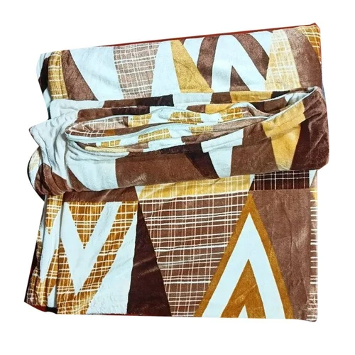 Double Bed Flano Fabric Geometric Dohar Set - Wool Material, 87x99 Inches , Cotton Filled, Non-woven Technics, Washable, Trendy Printed Pattern