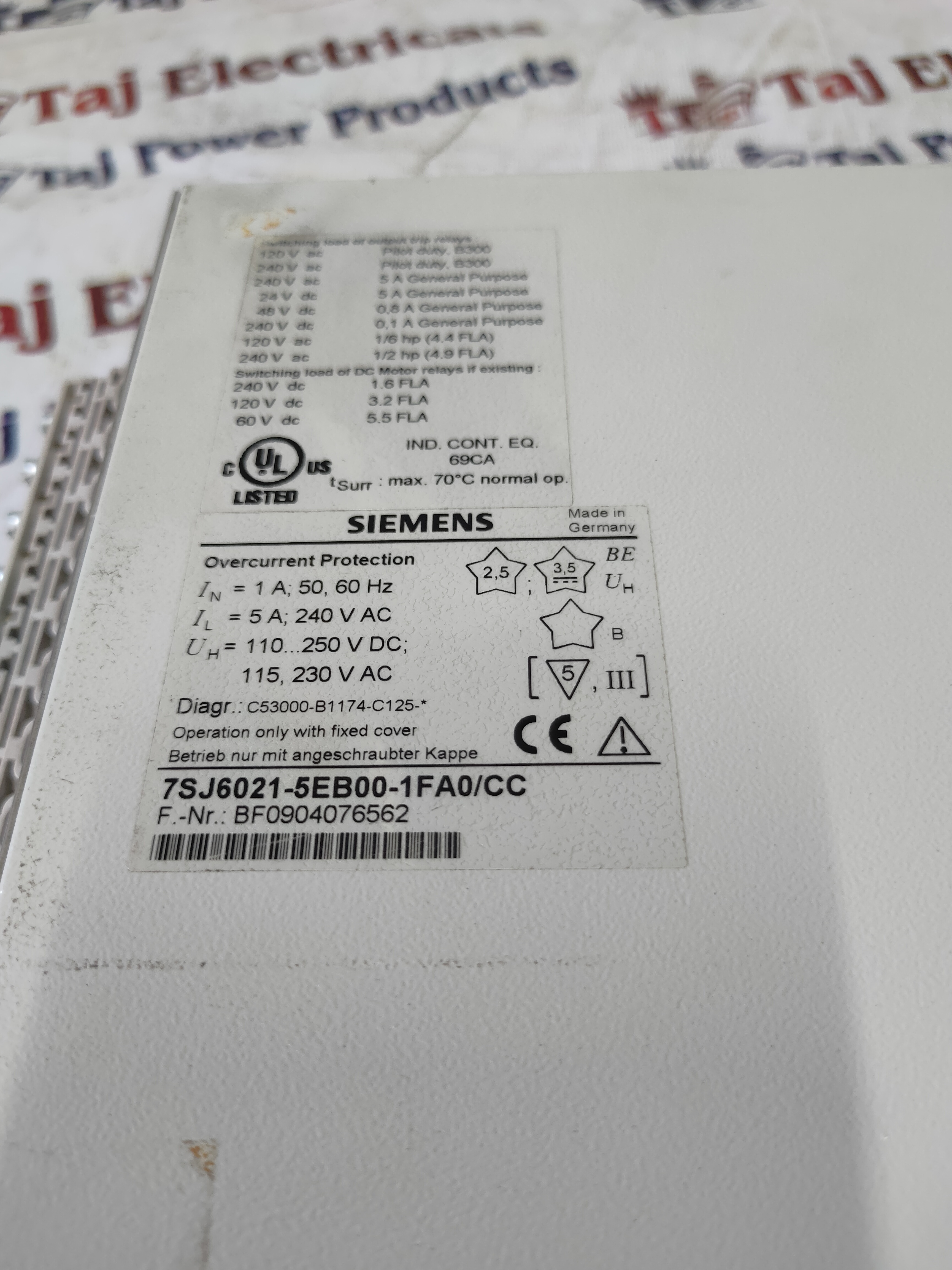 Siemens 7sj6021-5eb00-1fa0cc Protection Relay
