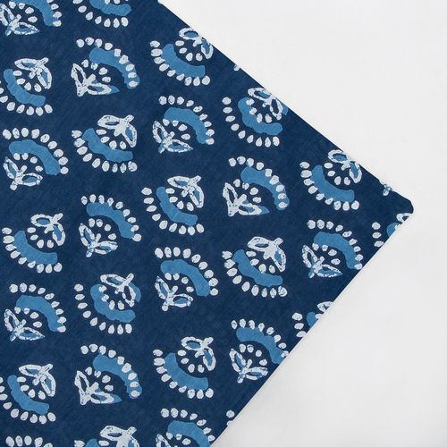 Blue Colour Block Print Cotton Fabric