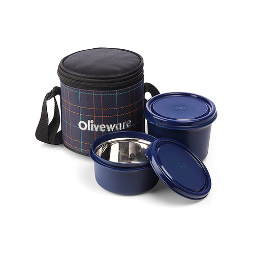 Cleo Lunch Box - Stainless Steel & Plastic | Heat-resistant, Easy To Clean, Sleek Blue And Silver Design For Office & School Use