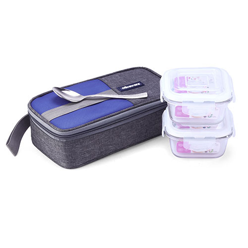 Freshco Glassware Lunch Box - Color: Blue Grey