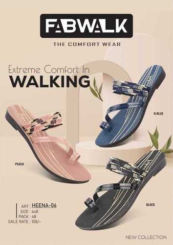 Ladies Slipper - Size 4x8 | Color Peach/black/n Blue, Stylish Comfort Footwear For Everyday Wear