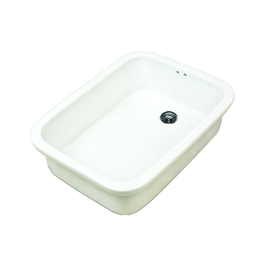 Ceramic Lab Sink - L-18 W-12 H-6 Inch, Glossy White Finish | One-piece Square Design, Floor Mounted