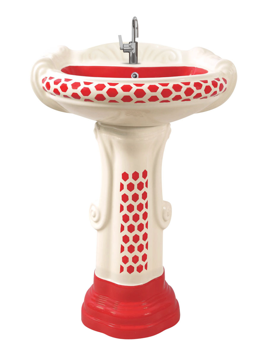Pedestal Wash Basin - Ceramic, L 530 X W 640 X H 960mm | Floor Mounted, Glossy Finish, Round Shape, Two Piece Design, Available In Any Color