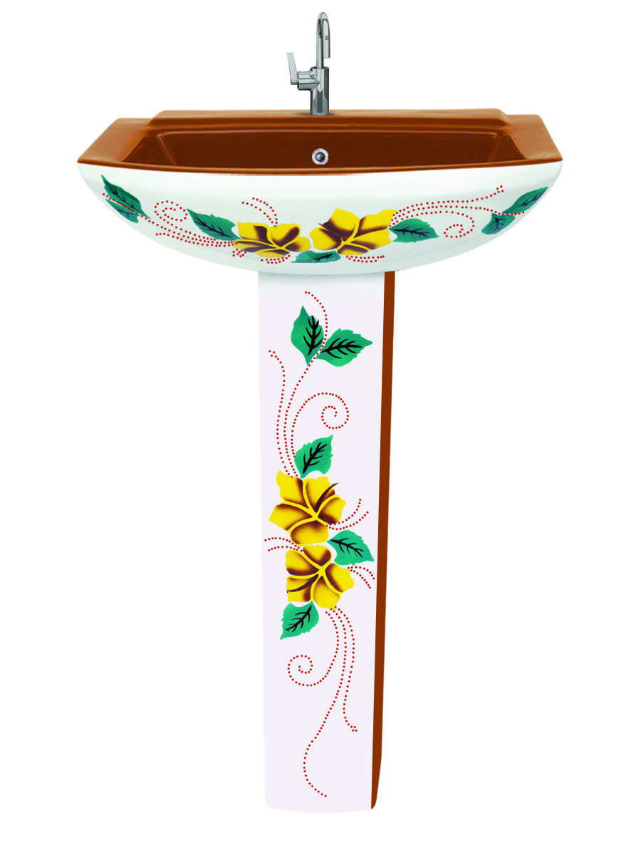 Delta Vitrosa Wash Basin - Ceramic, 520x440x830 Mm, Round Shape, Floor Mounted - Glossy Finish, Polished Surface, Two Piece Design, Available In Any Color