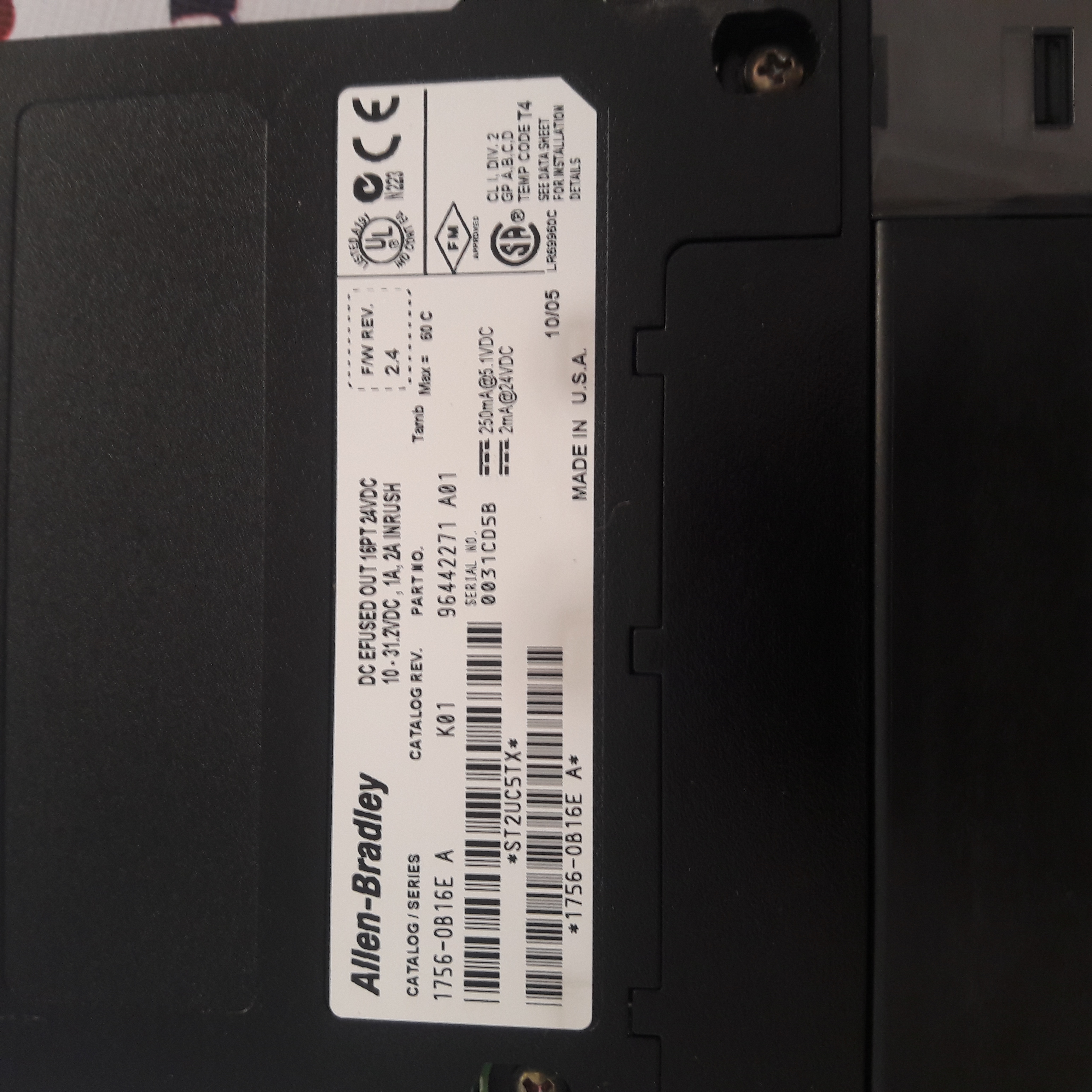 Allen-bradley 1756-ob16e Controllogix Discrete Output Module - 16 Channels, 10-31.2 Vdc Output Voltage Range, Polycarbonate Housing