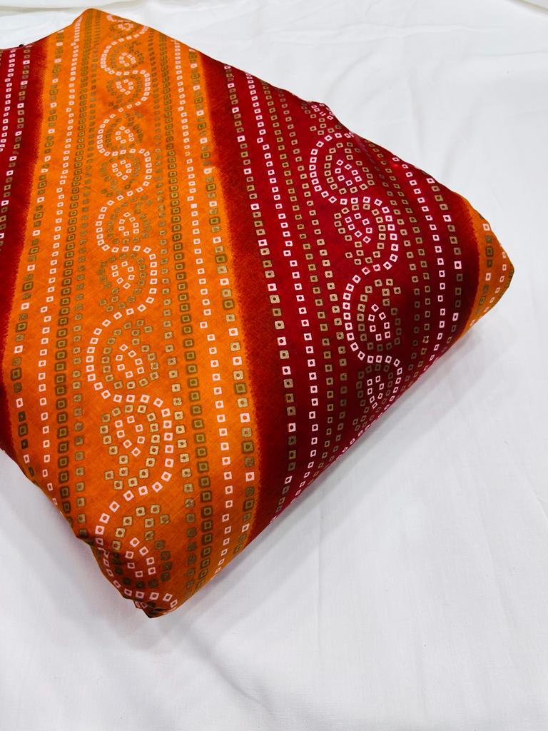 Cotton Fabric - 45 Inches Wide, 100 Gsm Weight | Orange Floral Pattern, Plain Weave, 40s Yarn Count