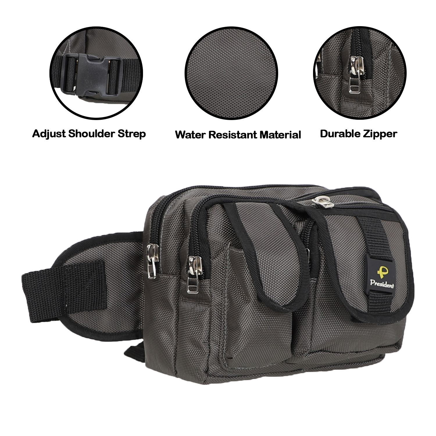 Waist Pouch Bag - Pu Material, Black Color | Zip Closure Feature, Versatile Design