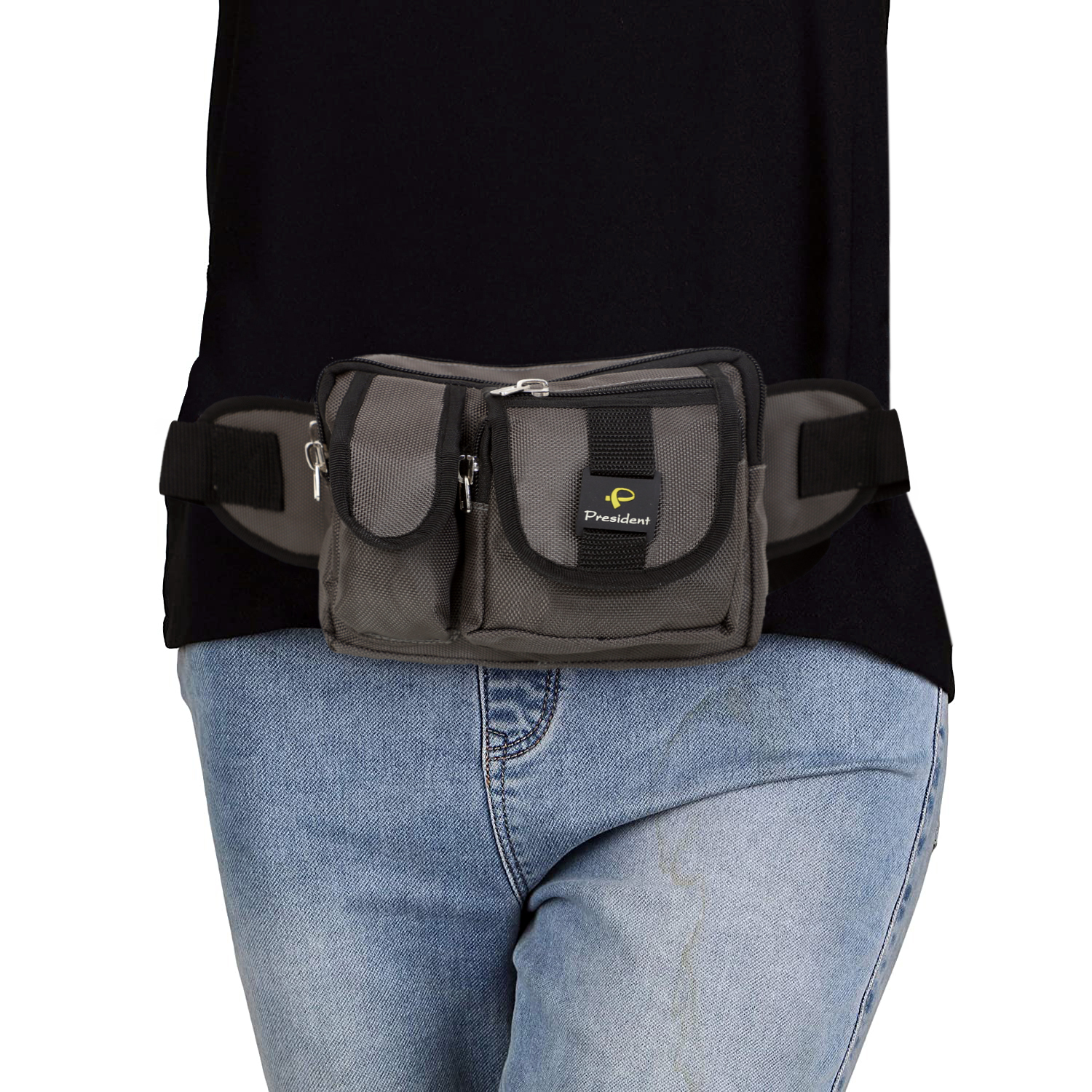 Waist Pouch Bag - Pu Material, Black Color | Zip Closure Feature, Versatile Design