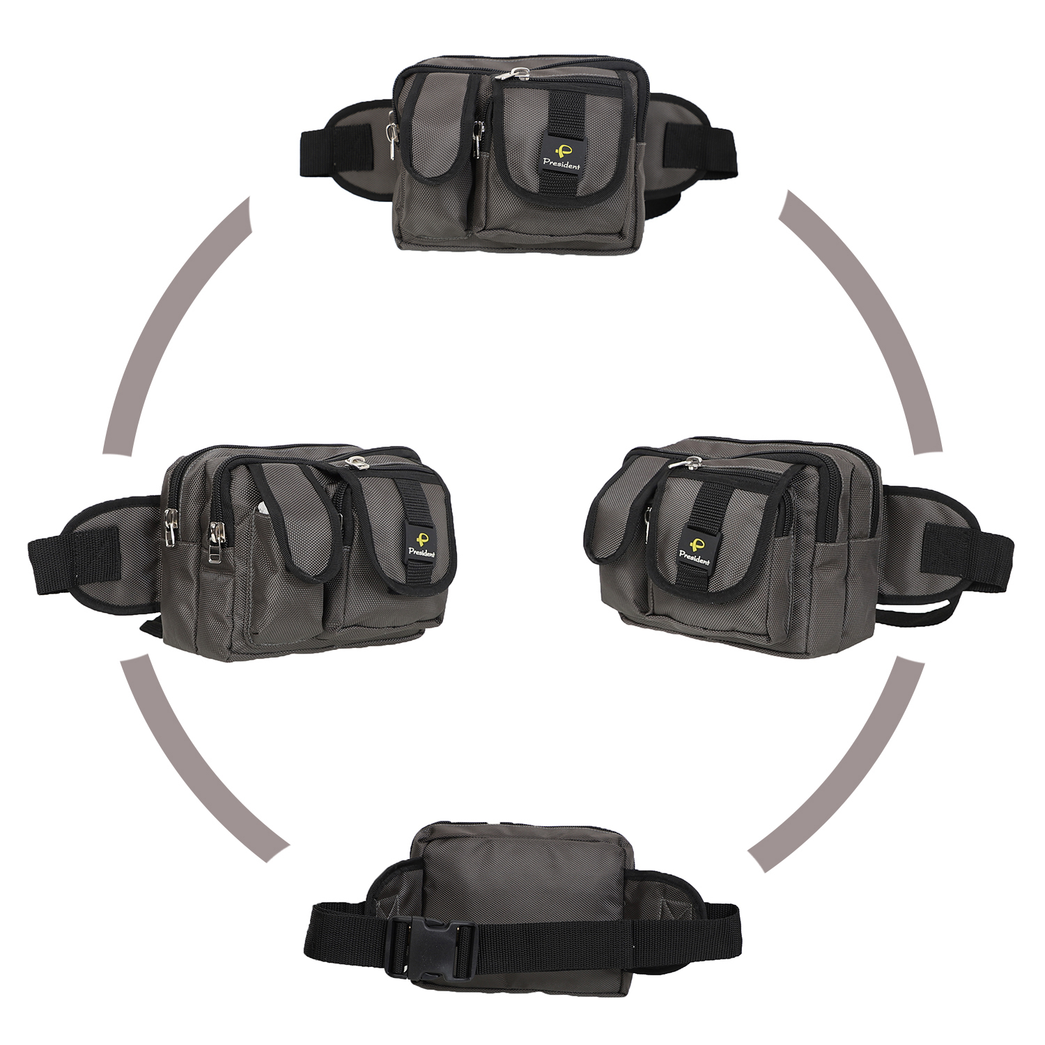 Waist Pouch Bag - Pu Material, Black Color | Zip Closure Feature, Versatile Design