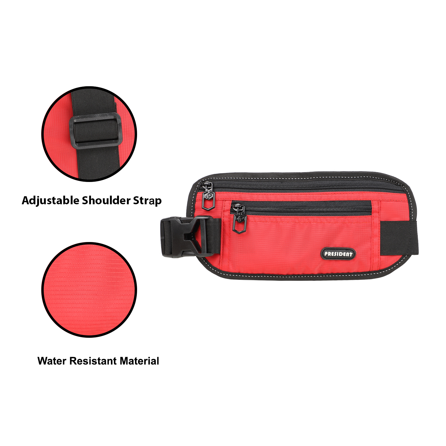 Money Pouch - Polyester, 10x5x2 In, Red | Zipper Closure, Adjustable Strap, Convenient Access, Discreet Carry, Durable Material, Secure Storage