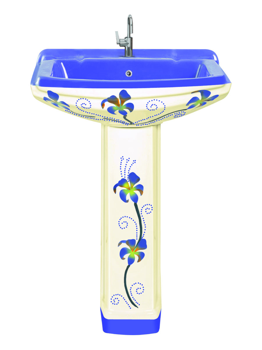 Sophia Vitrosa Wash Basin Set - Ceramic, 17x22x34 Inches, Glossy Finish | Floor Mounted, Square Shape, Polished Surface, Two Piece Design, Available In Any Color
