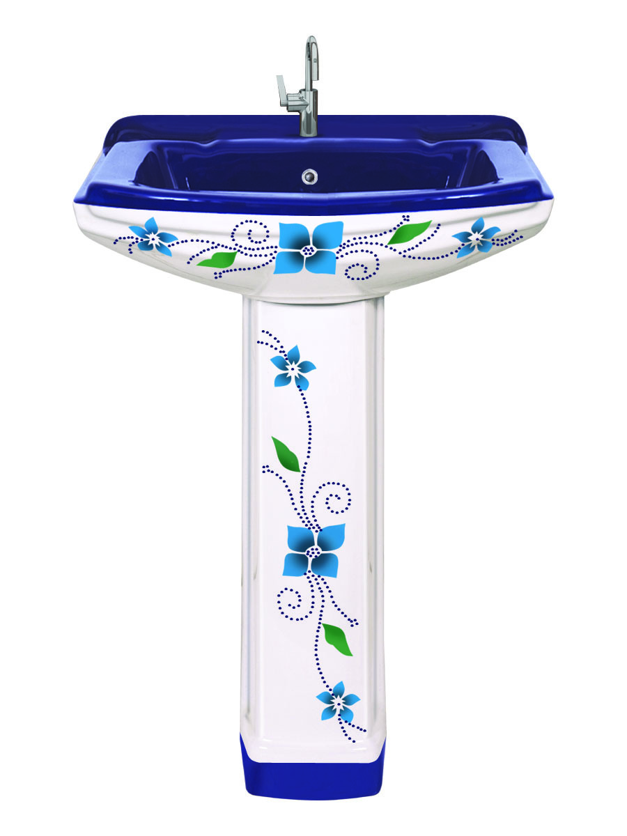 Sophia Vitrosa Wash Basin Set - Ceramic, 17x22x34 Inches, Glossy Finish | Floor Mounted, Square Shape, Polished Surface, Two Piece Design, Available In Any Color