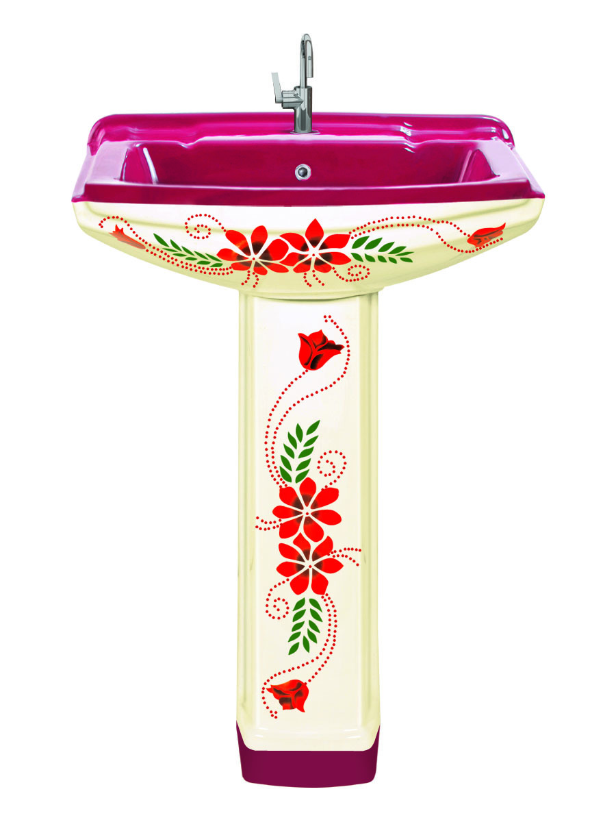 Sophia Vitrosa Wash Basin Set - Ceramic, 17x22x34 Inches, Glossy Finish | Floor Mounted, Square Shape, Polished Surface, Two Piece Design, Available In Any Color