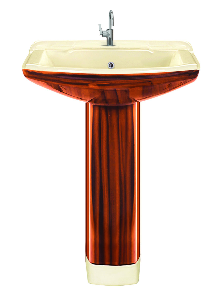 Sophia Vitrosa Wash Basin Set - Ceramic, 17x22x34 Inches, Glossy Finish | Floor Mounted, Square Shape, Polished Surface, Two Piece Design, Available In Any Color