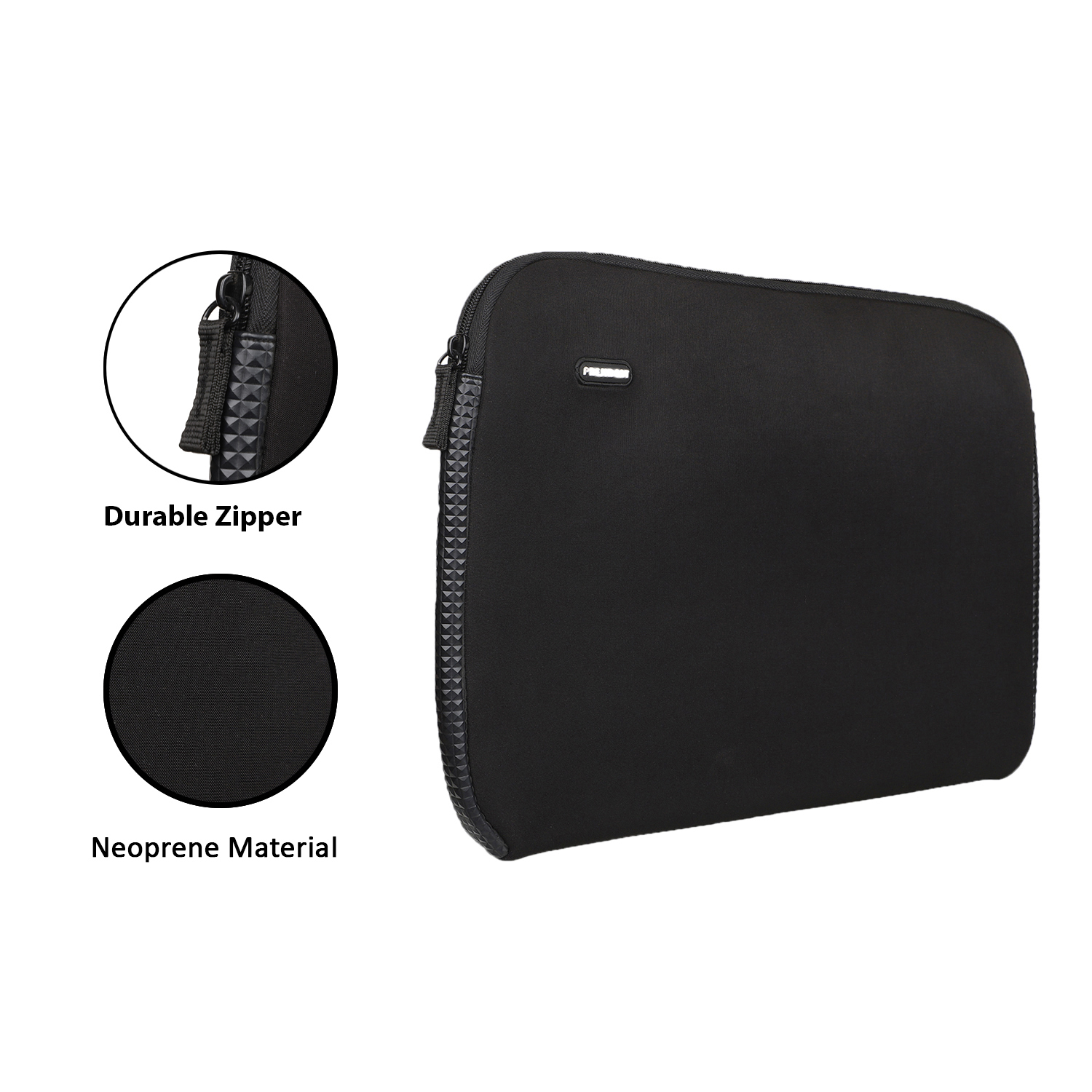 Neo Sleeve - Leather 16 Inches | Customized Black Color Design Logo Size Zipper Top Sealing Ideal For Laptop Cases