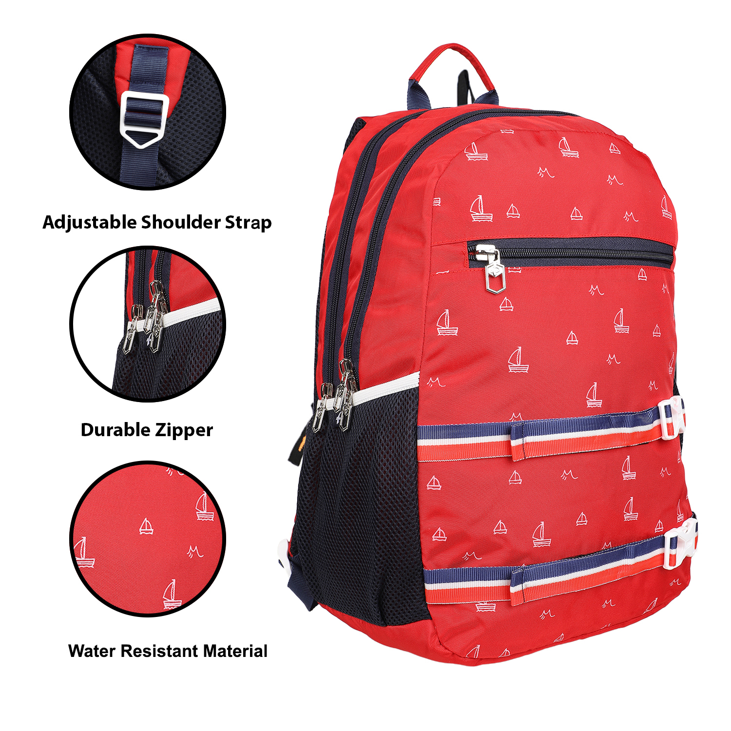 Ship Bags - Pu Synthetic Material, Red Color Design With Handles, Zip And Closure Features, Customized Option Available