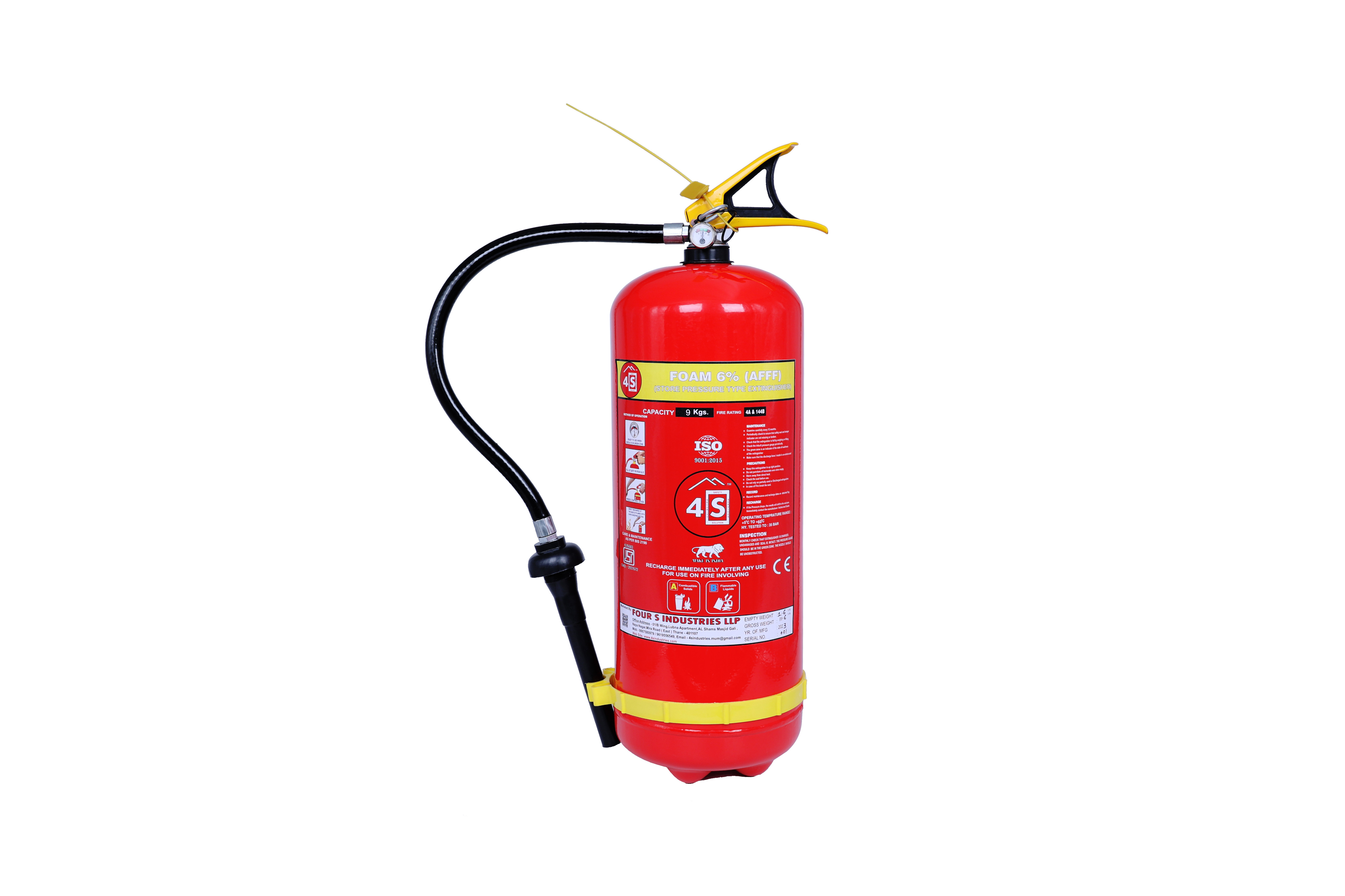 9 Kg Foam Fire Extinguisher (Afff) - Mild Steel, Red Color | One Year Warranty, Industrial & Commercial Use