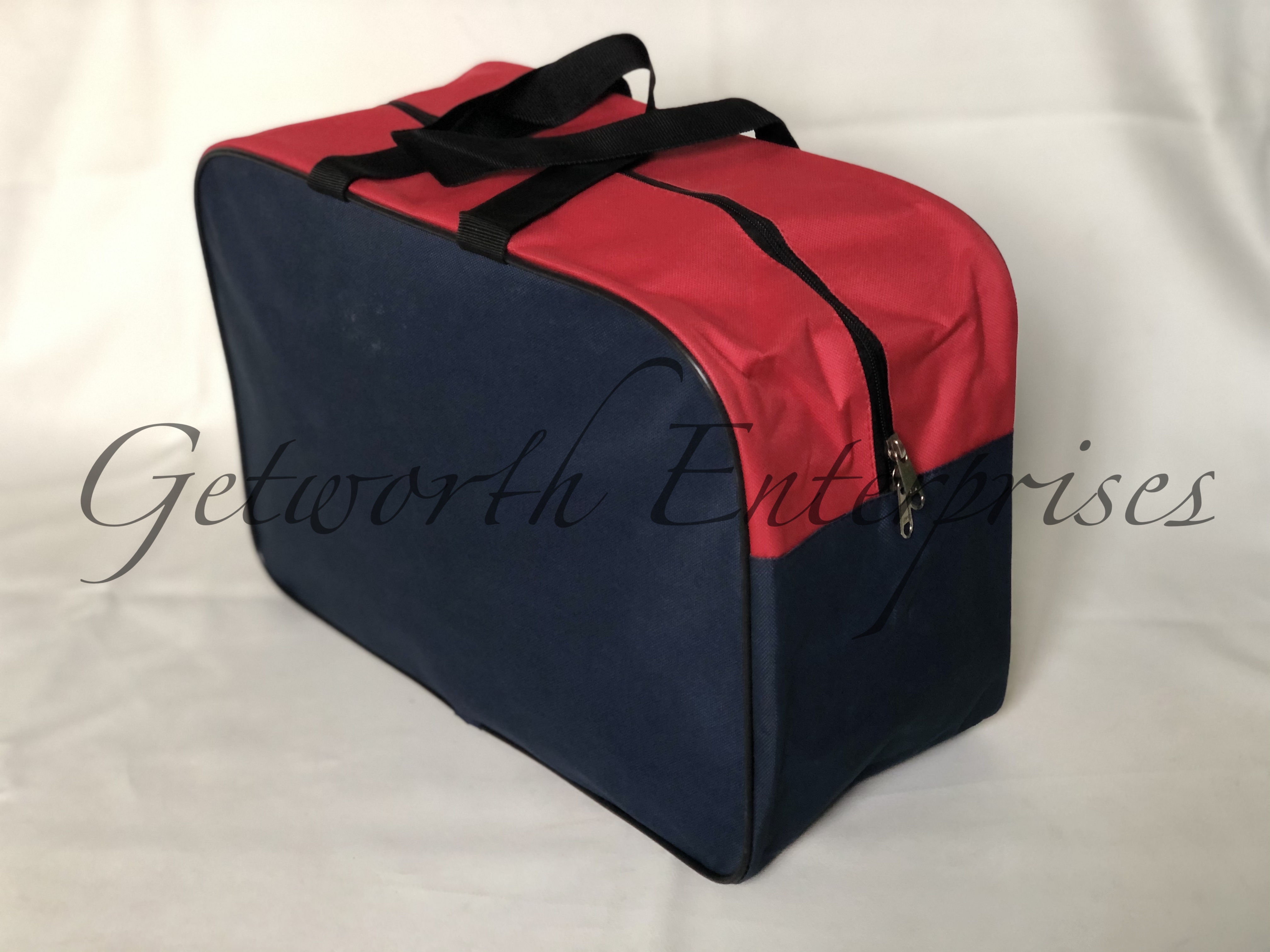 Blue Complimentary Travel Bag - Premium Rexine, 17" X 11" X 7", Blue And Red | Light Weight, Durable, Comfortable Handles, Easy To Wash