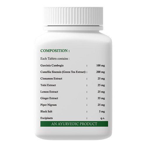 Ayurvedic Slimming Green Tea Tablet - Herbal Formulation With Amalaki, Bibhitaki, And Haritaki | Supports Weight Management, Aids Digestion, Contains Piperine For Enhanced Nutrient Absorption