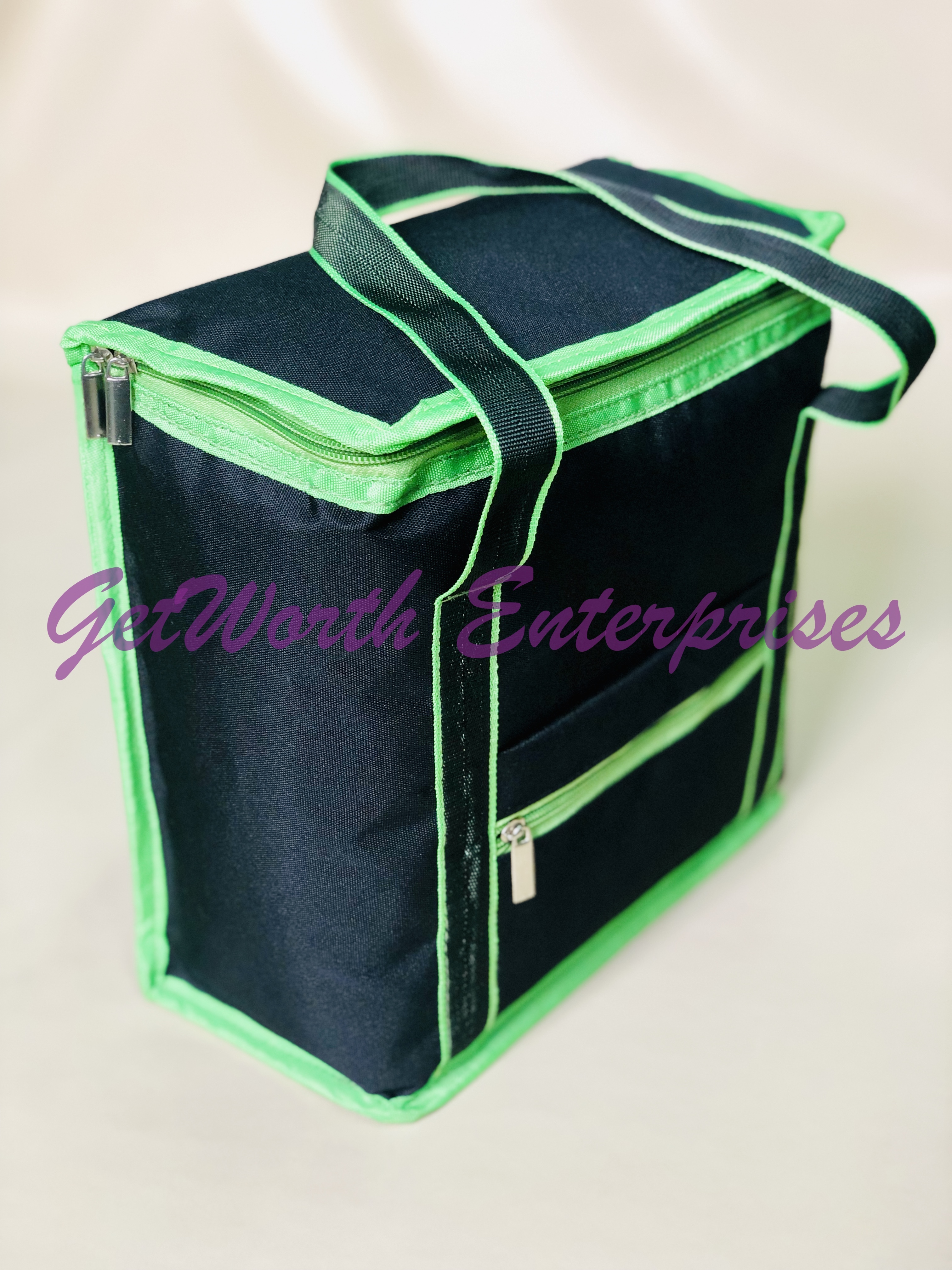Green Lunch Bags - Pvc, 11.5x10.5x4.5 Inches, Attractive Green Color | Moisture Proof, Flexiloop Handle, Ideal For Wholesalers & Event Organizers