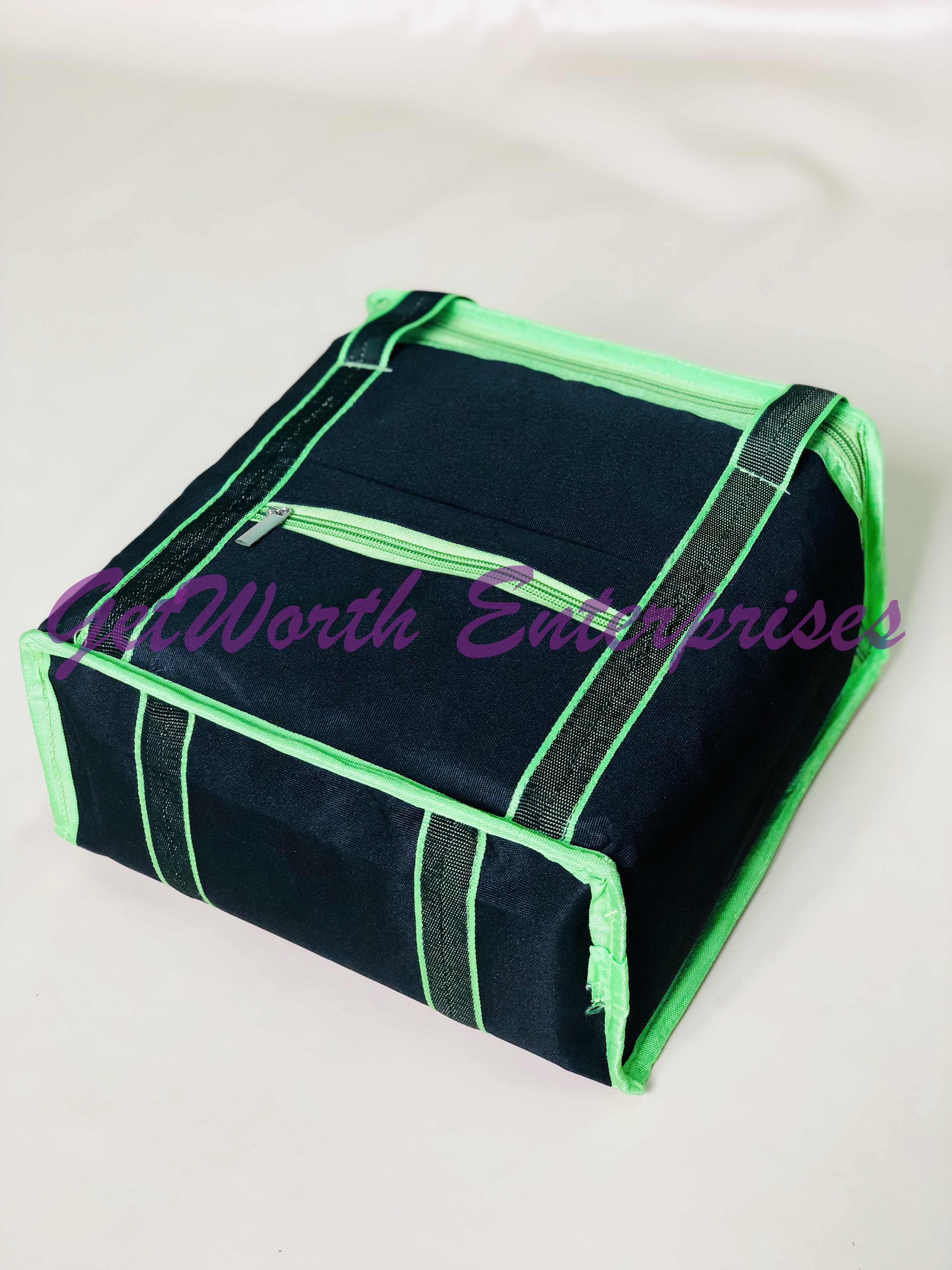 Green Lunch Bags - Pvc, 11.5x10.5x4.5 Inches, Attractive Green Color | Moisture Proof, Flexiloop Handle, Ideal For Wholesalers & Event Organizers