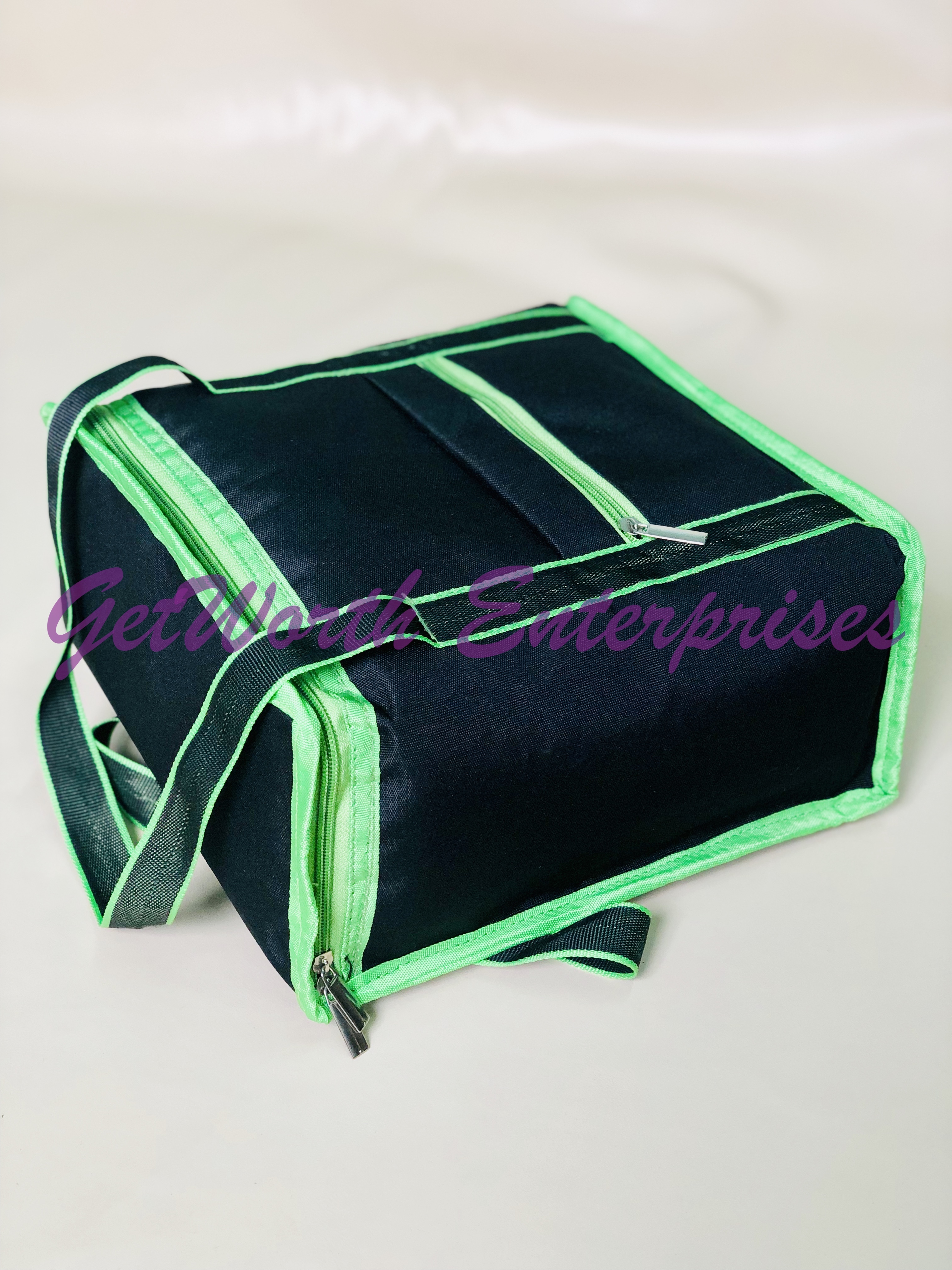 Green Lunch Bags - Pvc, 11.5x10.5x4.5 Inches, Attractive Green Color | Moisture Proof, Flexiloop Handle, Ideal For Wholesalers & Event Organizers