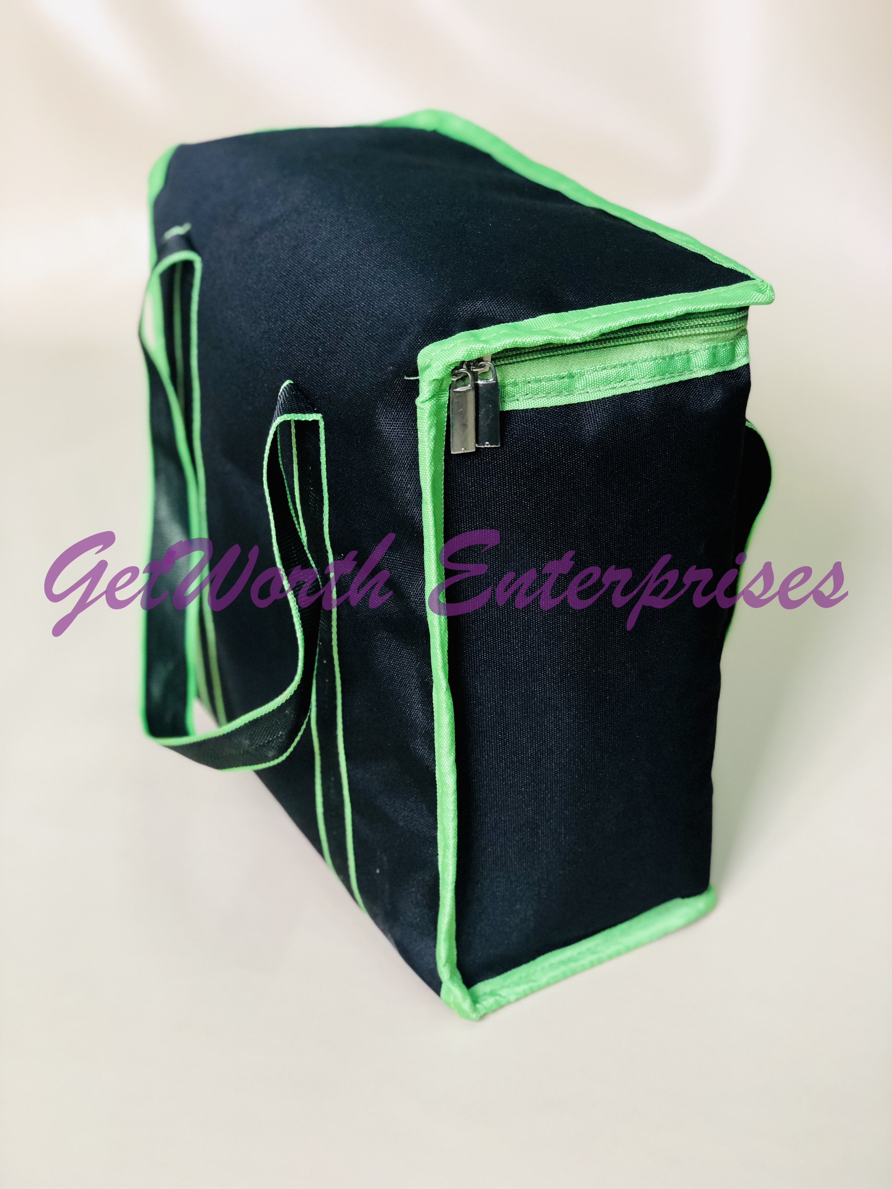 Green Lunch Bags - Pvc, 11.5x10.5x4.5 Inches, Attractive Green Color | Moisture Proof, Flexiloop Handle, Ideal For Wholesalers & Event Organizers
